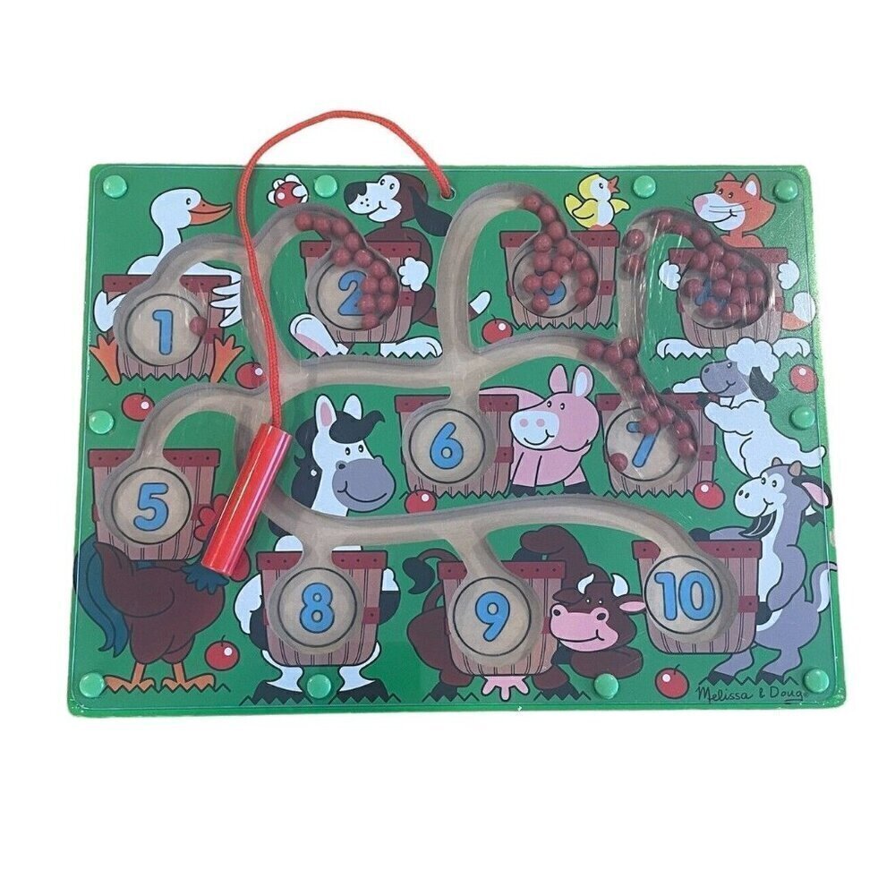 Melissa Doug Magnetic Wand Number Maze Wooden Puzzle Activity Toy Set Education
